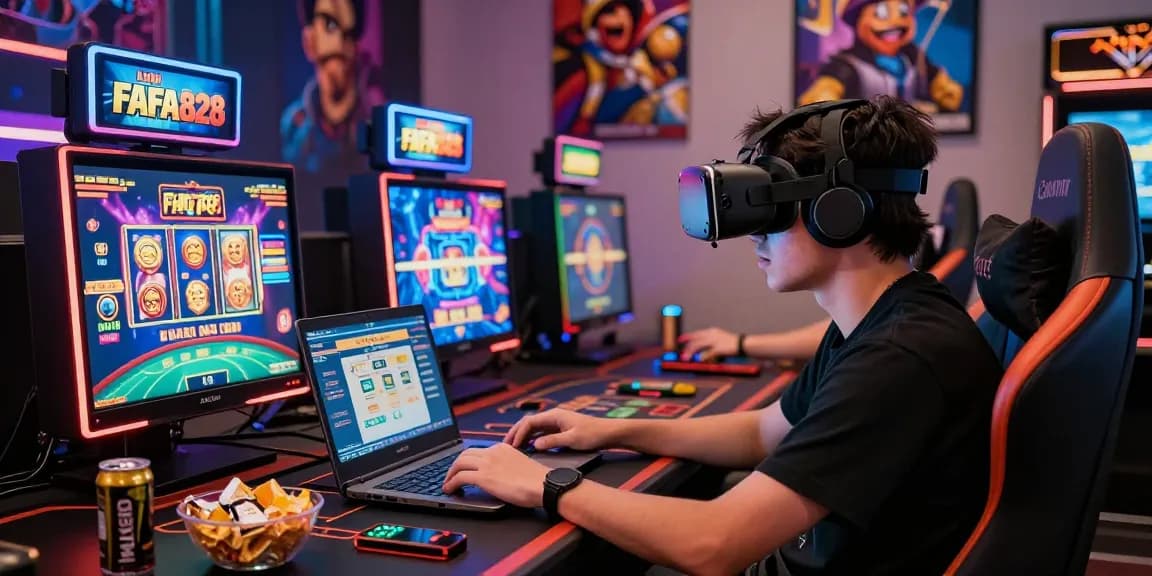 Player enjoying a live FAFA828 gaming session on their laptop with immersive visuals and vibrant atmosphere.