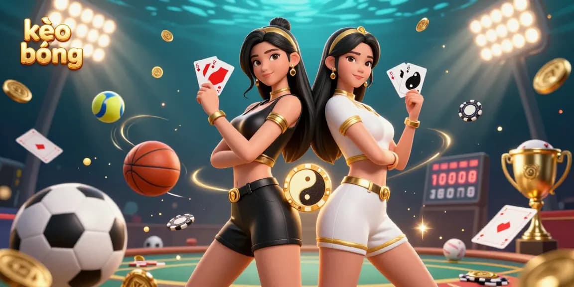 Experience kèo bóng đá with dynamic sports betting action as twin Asian women showcase their card skills.