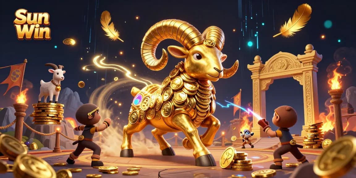 Engage with thrilling casino action at Sun Win featuring a dynamic golden ram illustration.