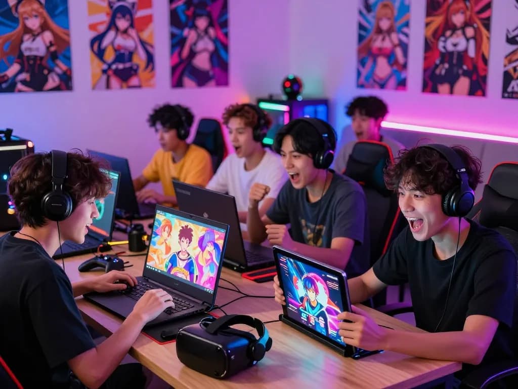 Players engaged in exciting hentai game sessions surrounded by colorful anime-themed decor.