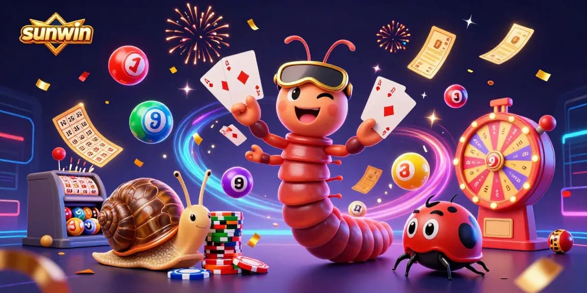 sunwin engages players with a vibrant 3D casino scene featuring cartoon characters and lively gaming elements