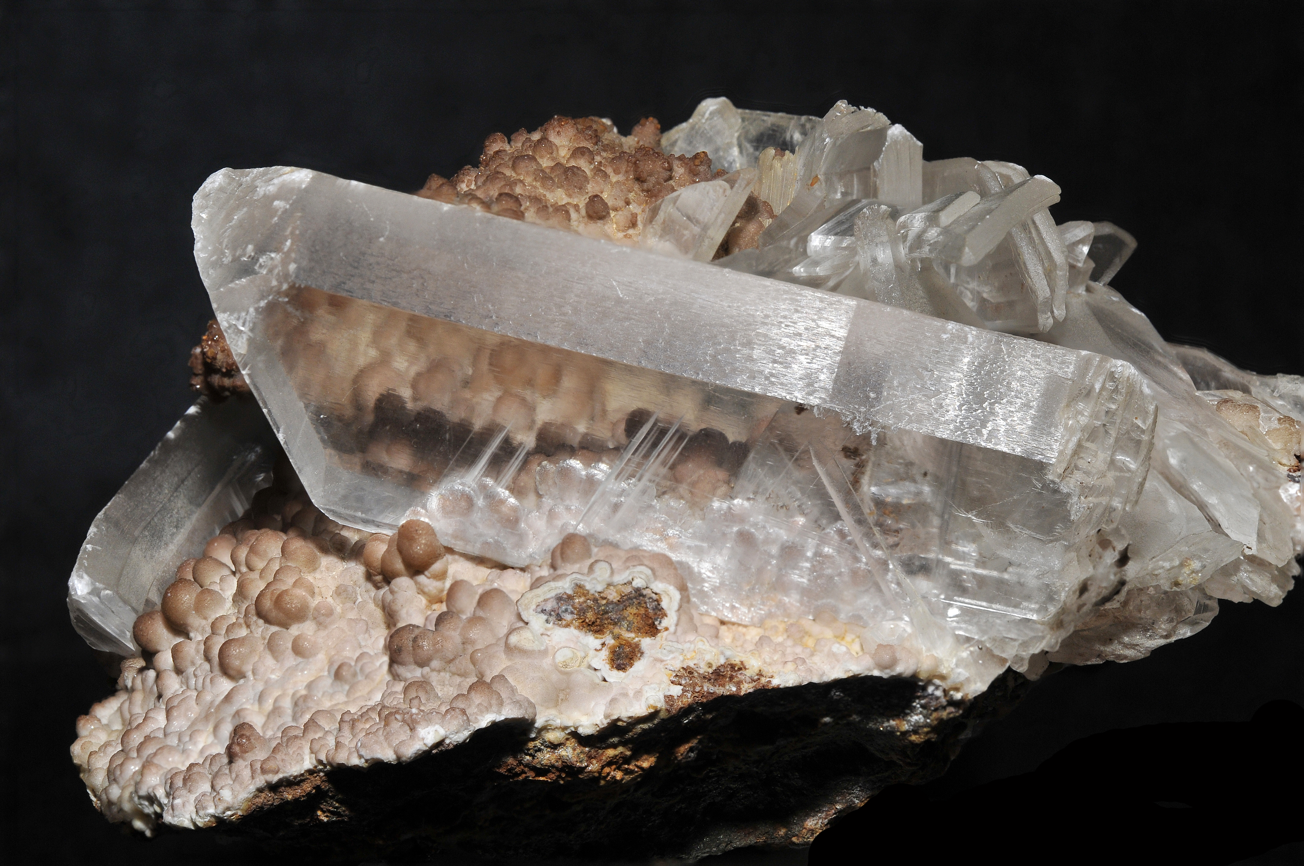 Selenit Kombinationen mit Rosenquarz und Amethyst