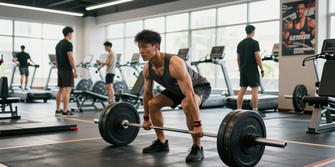 Anabolika Shop: Bodybuilder beim intensiven Training im modernen Fitnessstudio, umgeben von Gewichten und motivierenden Postern.