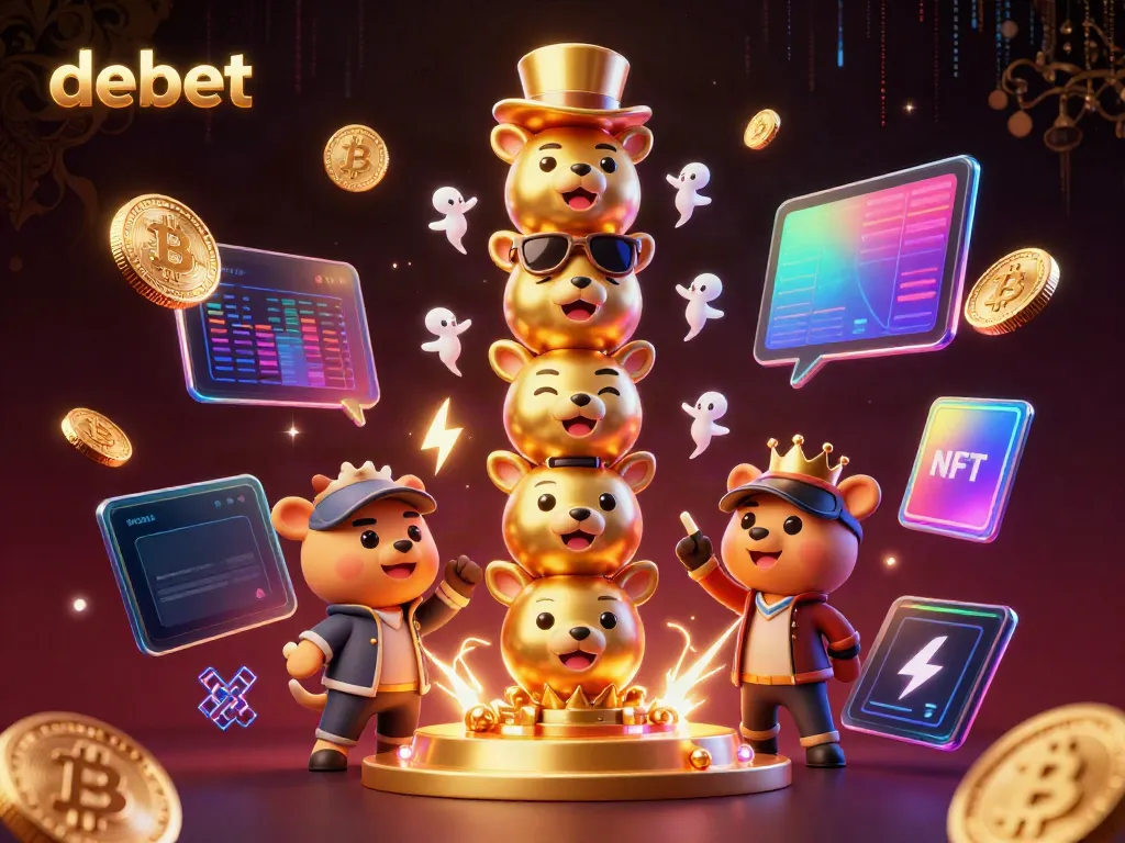 Experience thrilling gameplay at debet with a vibrant, animated totem pole and cryptocurrencies.