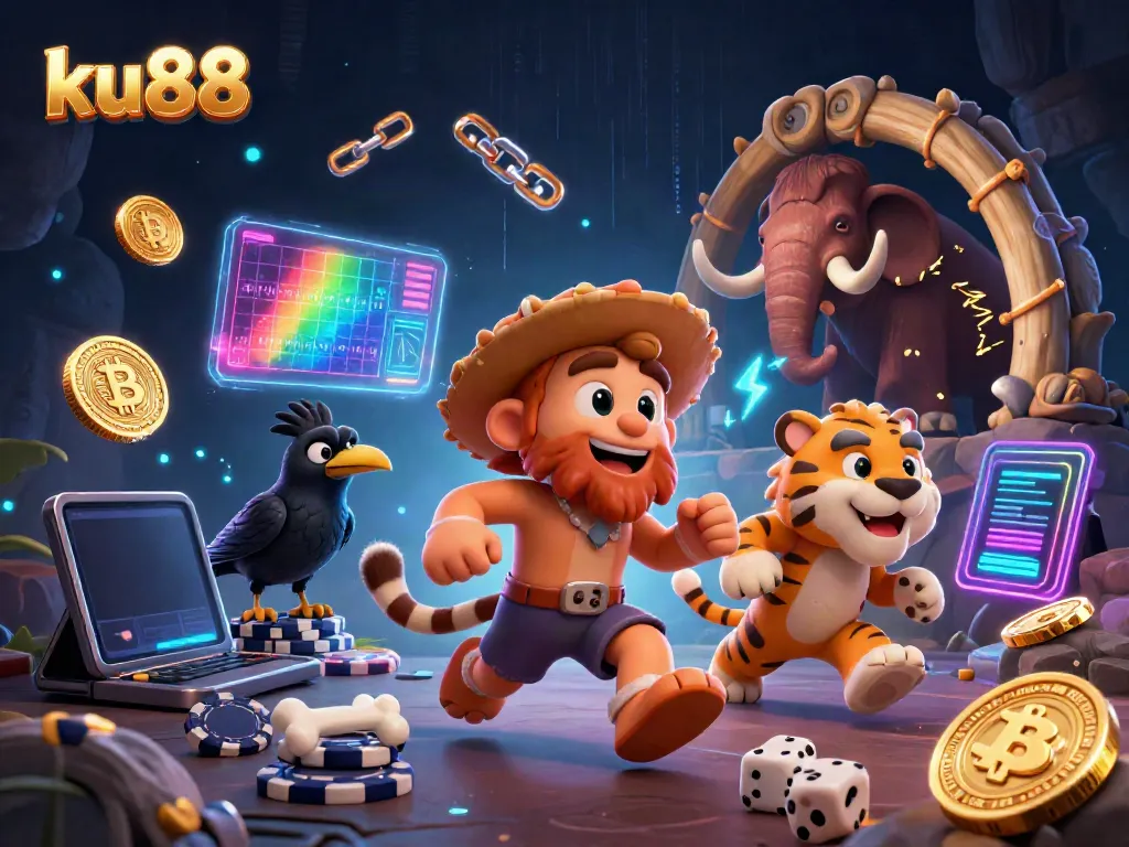 Engage with ku88's thrilling prehistoric casino featuring cartoon characters and crypto elements.