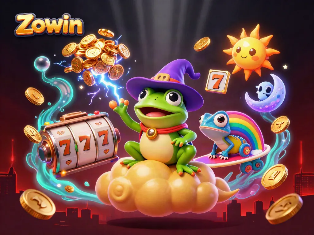 Zowin offers a vibrant 3D casino experience filled with animated gold coins and game elements.