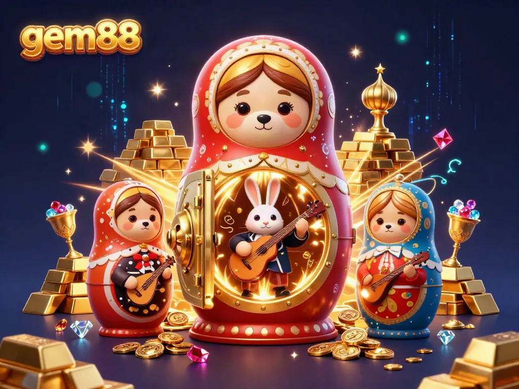 Experience thrilling gaming action at gem88 with vibrant casino elements and playful characters.
