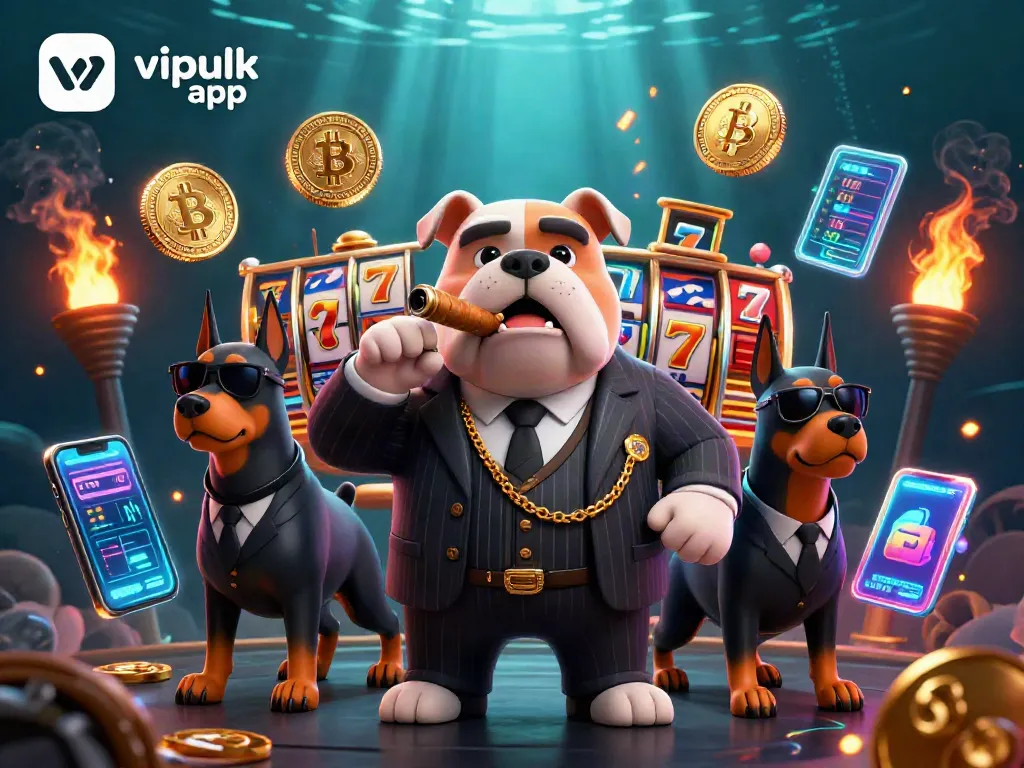 Experience the excitement of the vipluck app with a mafia boss and vibrant casino symbols