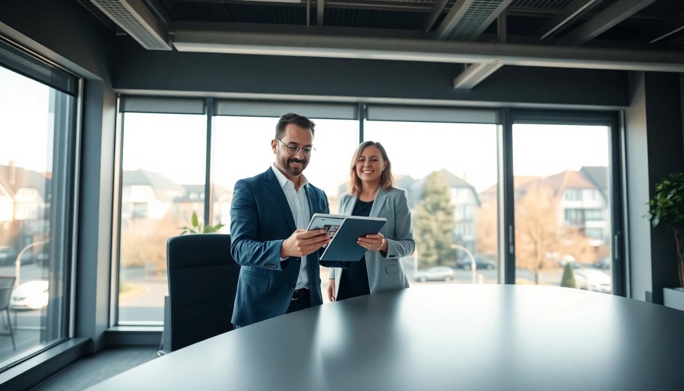 Immobilienmakler Frankfurt Eschersheim präsentiert moderne Immobilienoptionen in einem professionellen Büro.
