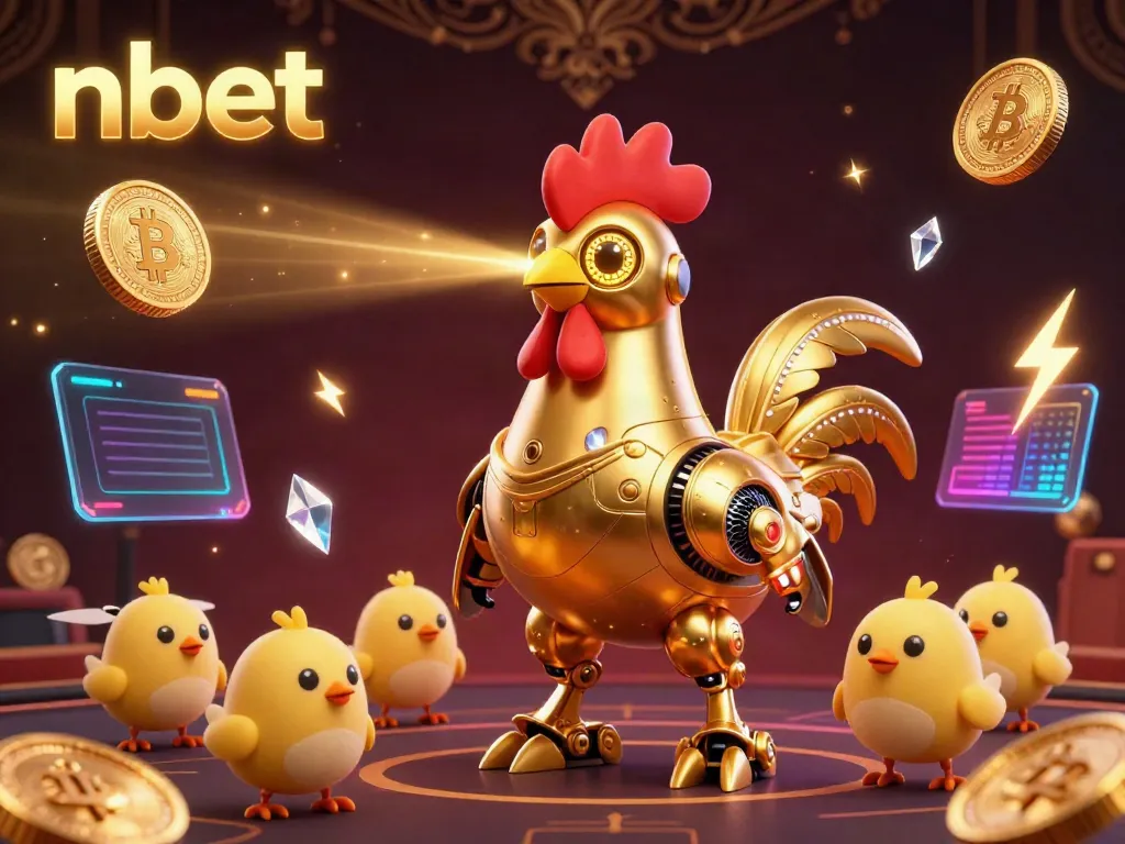 Experience thrilling action with the nbet golden rooster robot and baby chick drones in an engaging gambling scene.