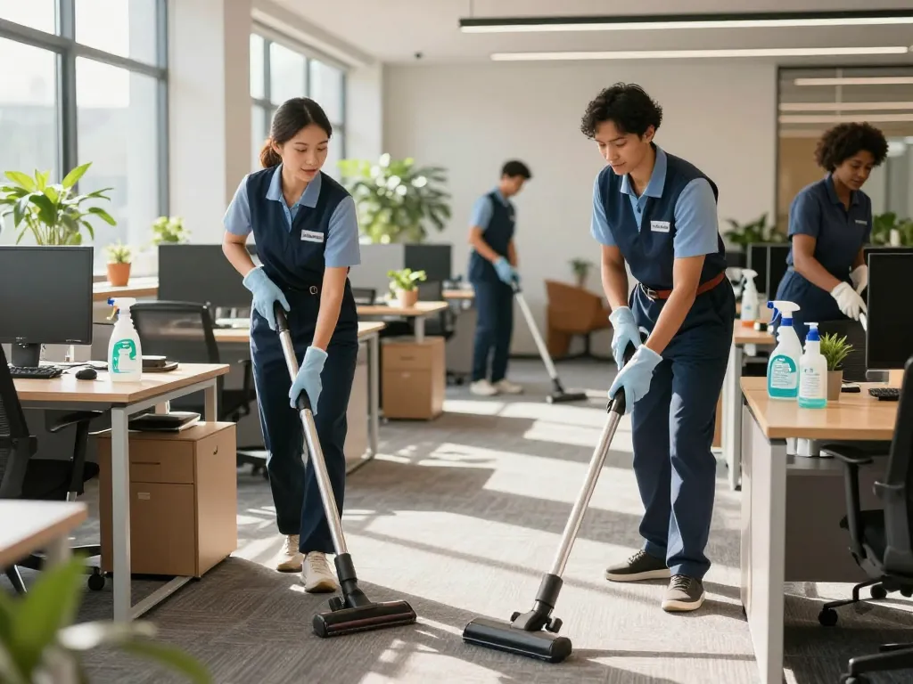 Unterhaltsreinigung vom Fachbetrieb in Münster - professionelles Reinigungsteam für Büros, das Hygiene und Sauberkeit in einem modernen Unternehmensraum aufrechterhält.