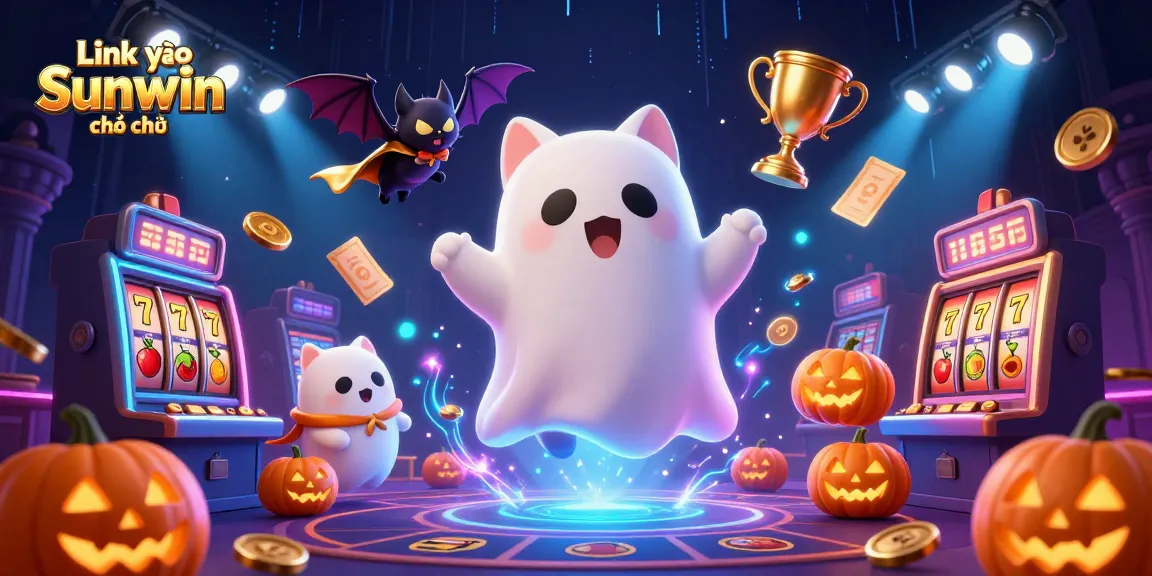 Engage with the exhilarating atmosphere of Link vào Sunwin chính thức, featuring a friendly ghost cat and casino elements.